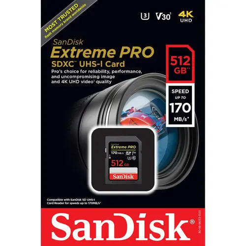 3. Sandisk 512GB Extreme PRO 170MB/s SDXC UHS-I